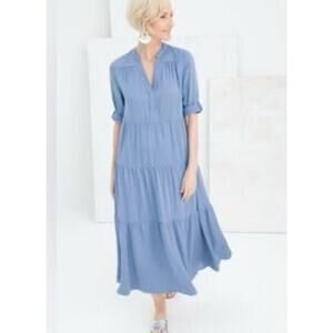 Chico's Dress Size 0 2 Petite 00P Maxi Tiered Denim Western Cowgirl Boho SP